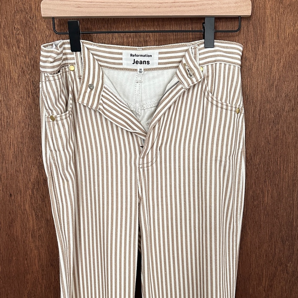 Size 25 Reformation Beige and White Striped Jeans